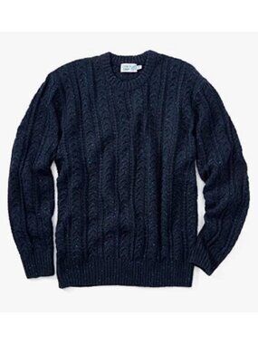Wellen Mens Seawool Fisherman Sweater Navy Long Sleeve Pullover Crewneck M